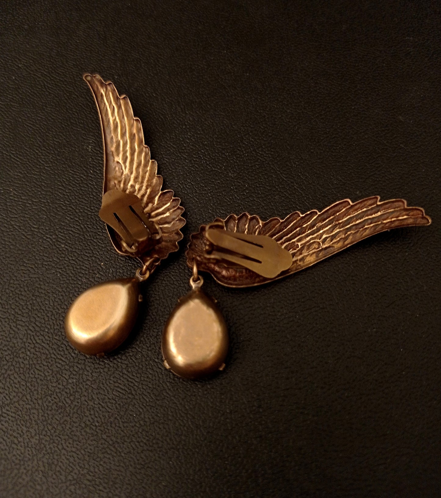Brass Wings Earrings with Swarovski Crystal Drops