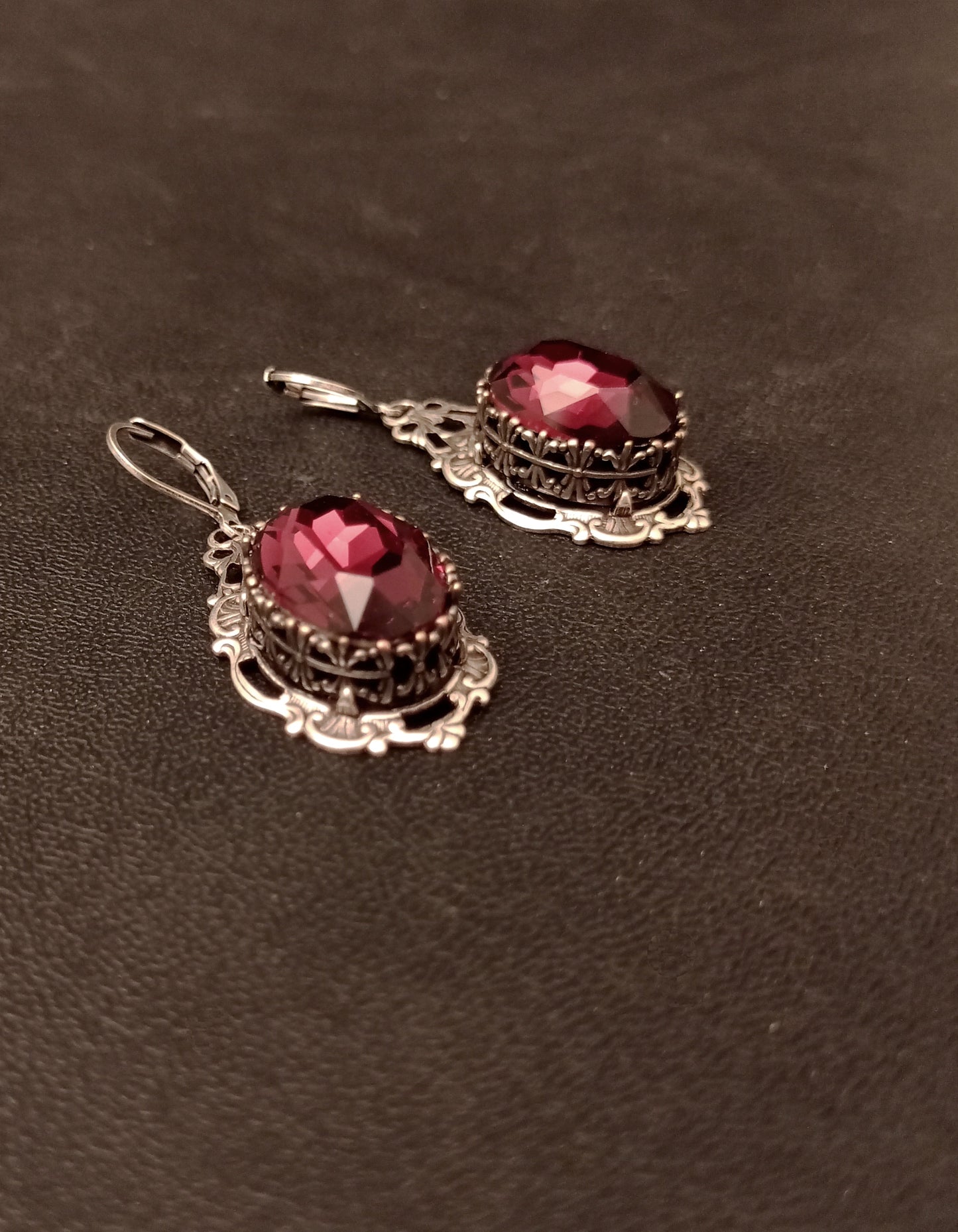 Burgundy Crystal Oval Earrings