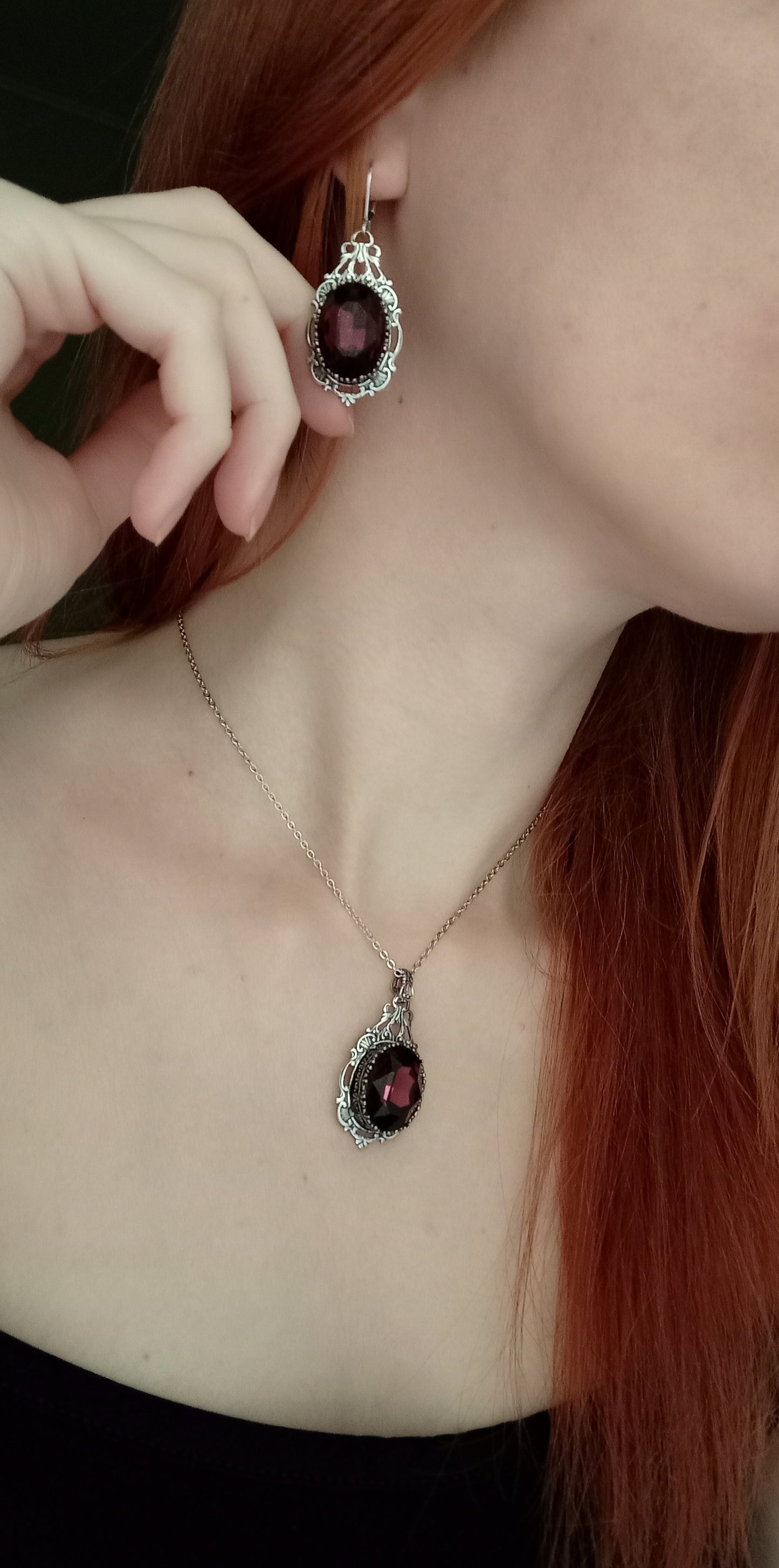 Burgundy Crystal Oval Earrings