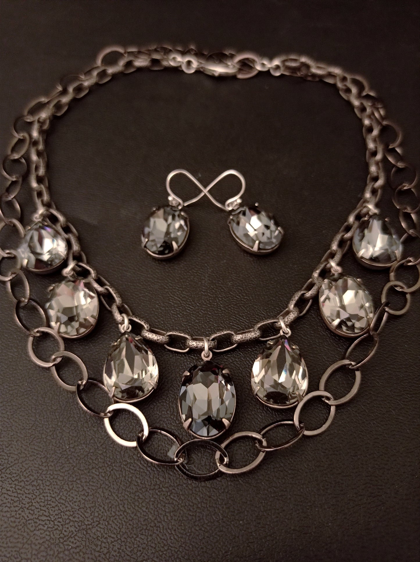 Gray Swarovski Crystal gunmetal chain necklace