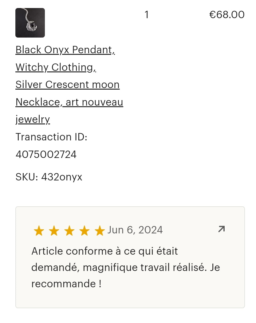 Small Crescent Necklace with Onyx