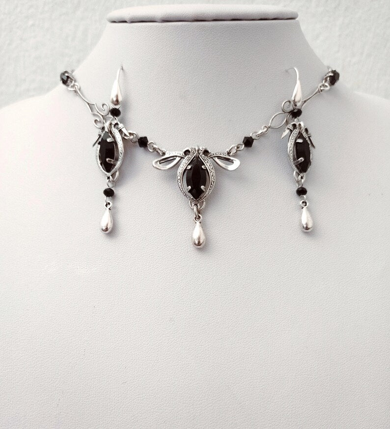 Black Swarovski Victorian Jewelry Set