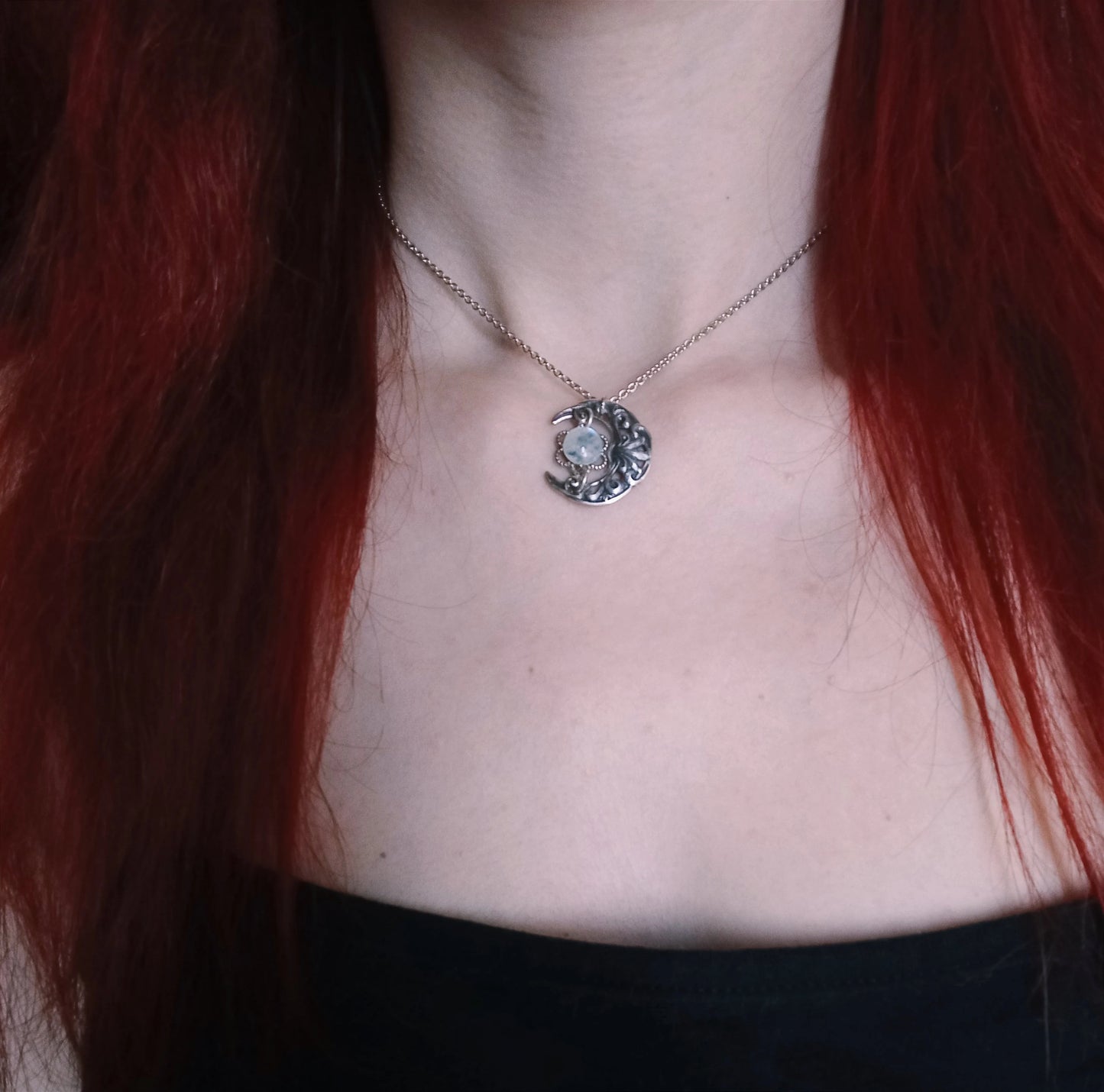 Small Crescent Necklace with Moonstone