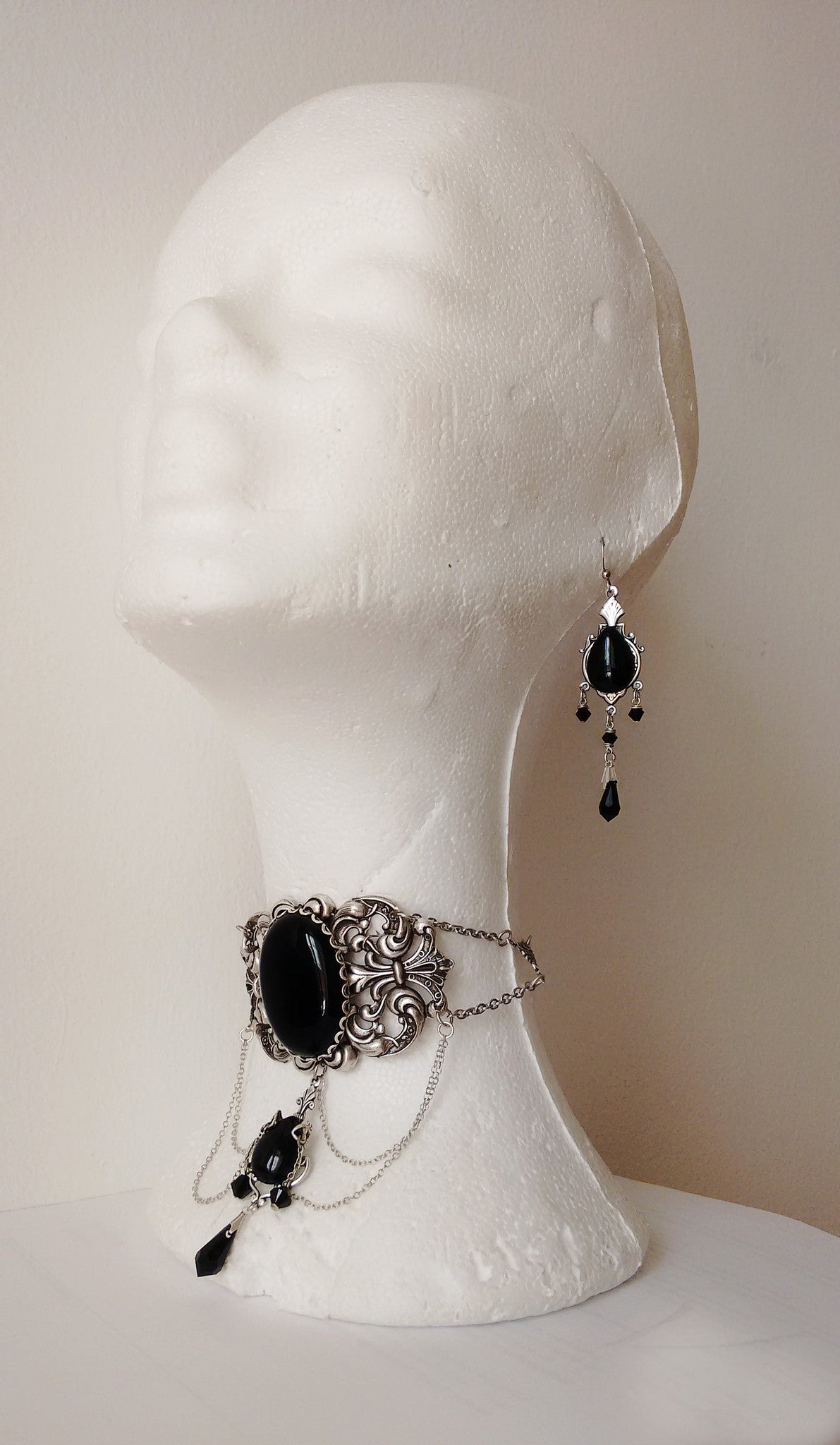 Black Gothic Choker with Onyx and Swarovski Crystals