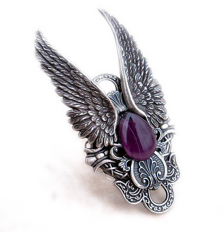 Dark Angel Wings Ring with Black Onyx