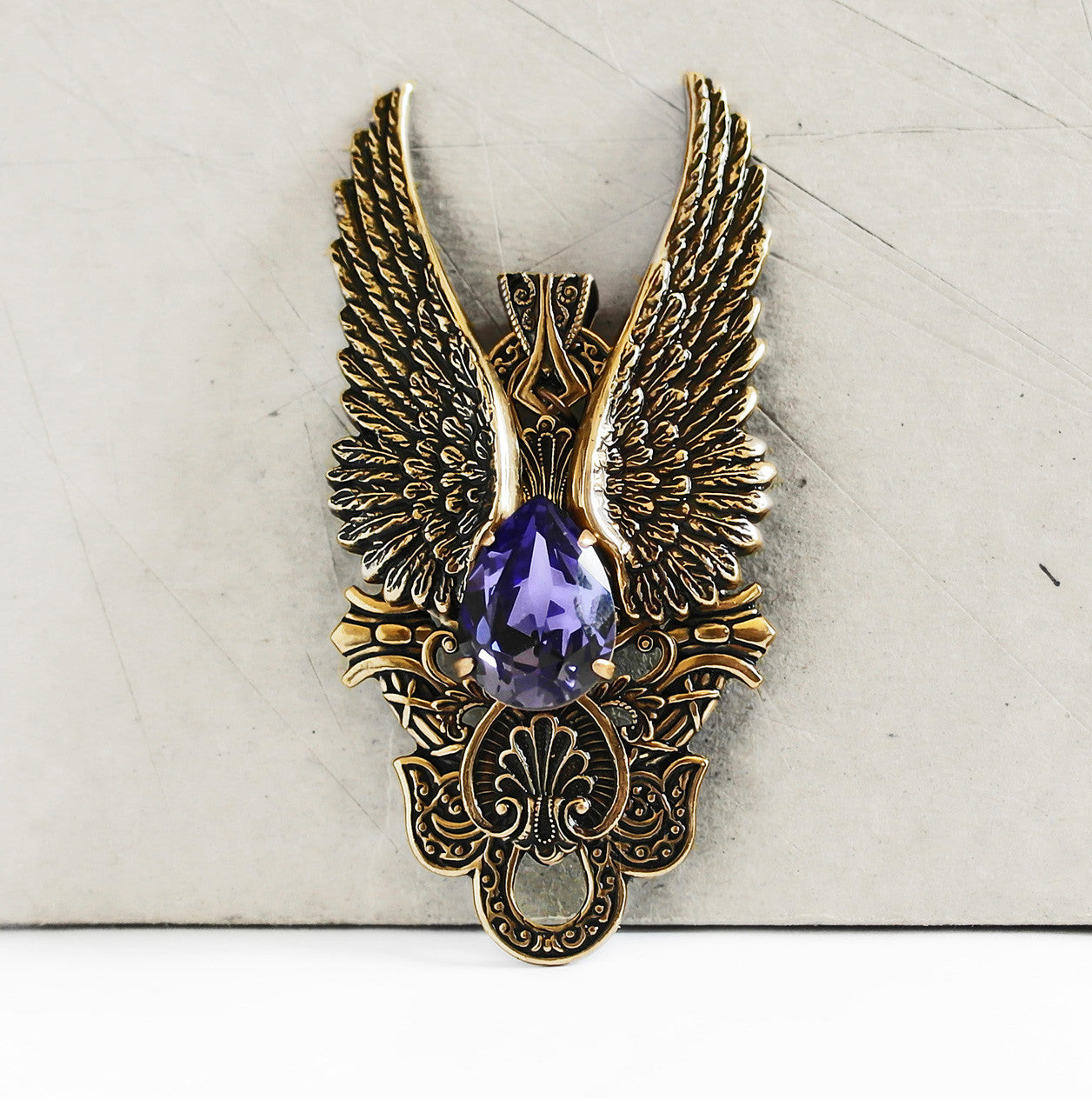 Brass Angel Wings Pendant with Blue Sodalite
