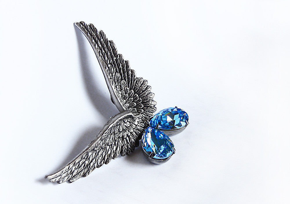 Silver Wings Earrings with Swarovski Drops - Aranwen's Jewelry
 - 6