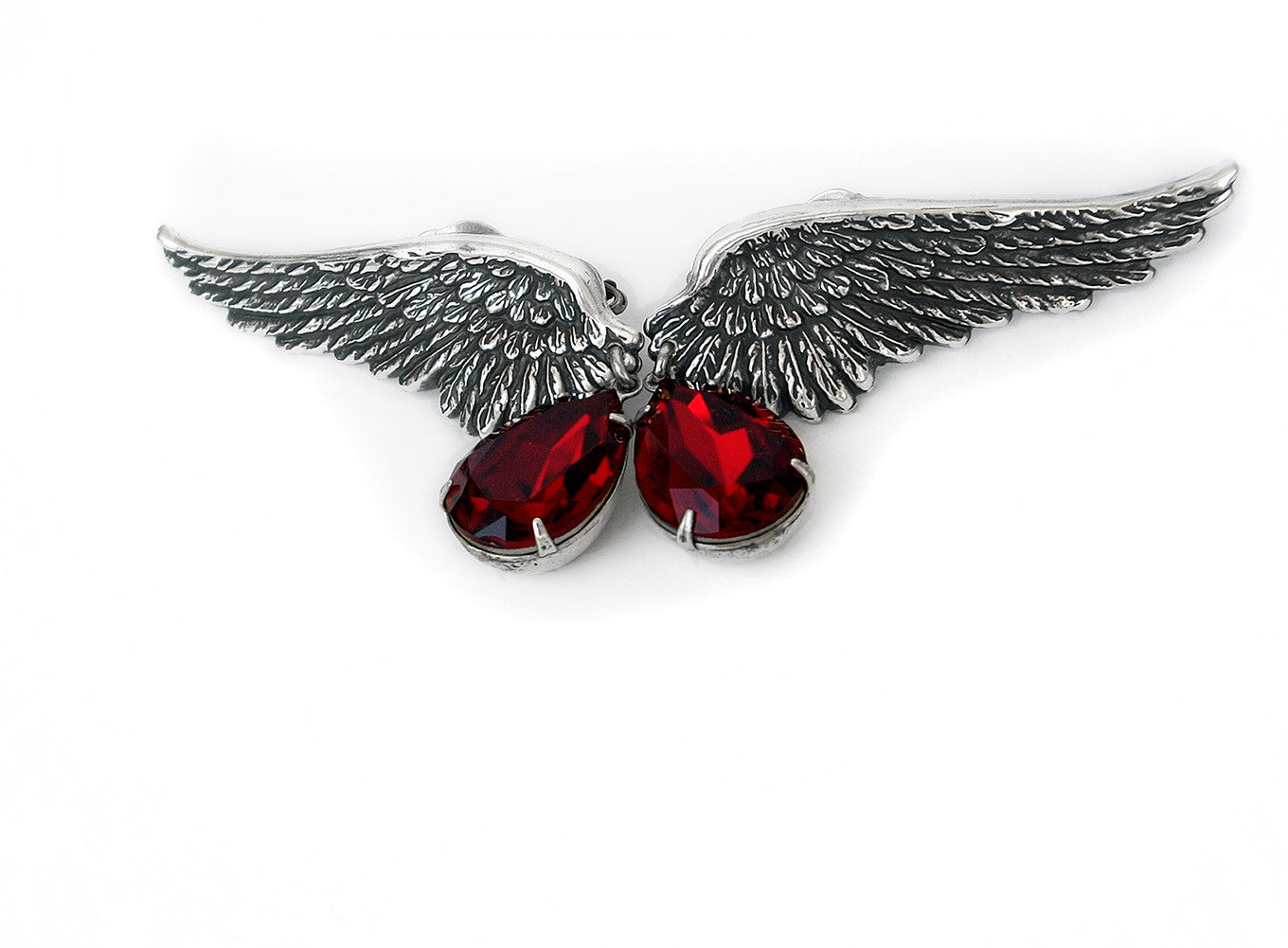 Silver Wings Earrings with Swarovski Drops