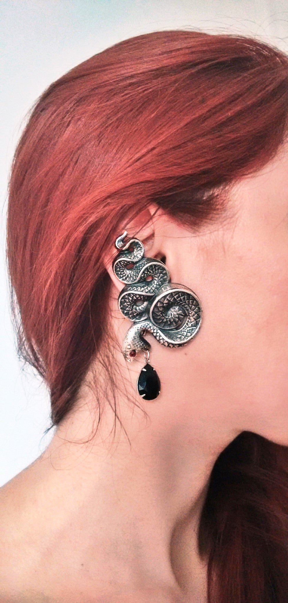 Large Gothic Silver Snake Earrings - Aranwen's Jewelry