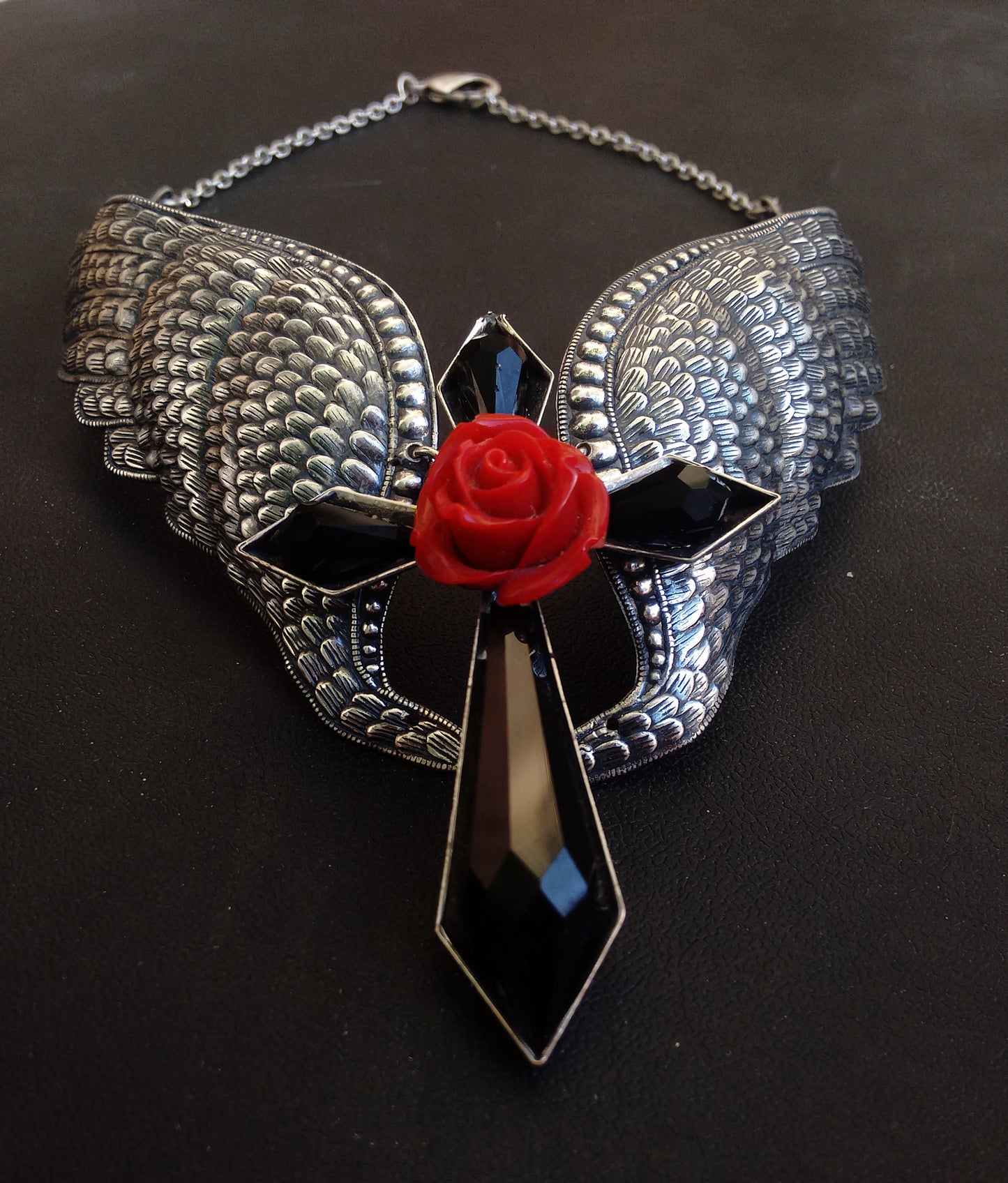 Large Wings and Cross Necklace