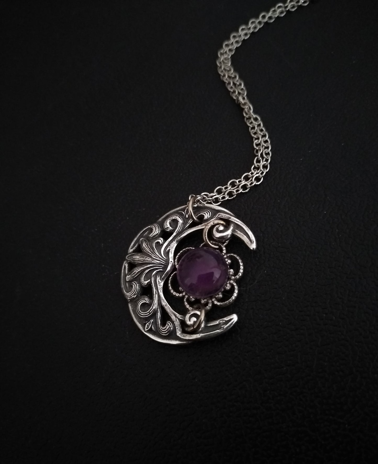 Small Crescent Necklace with Amethyst