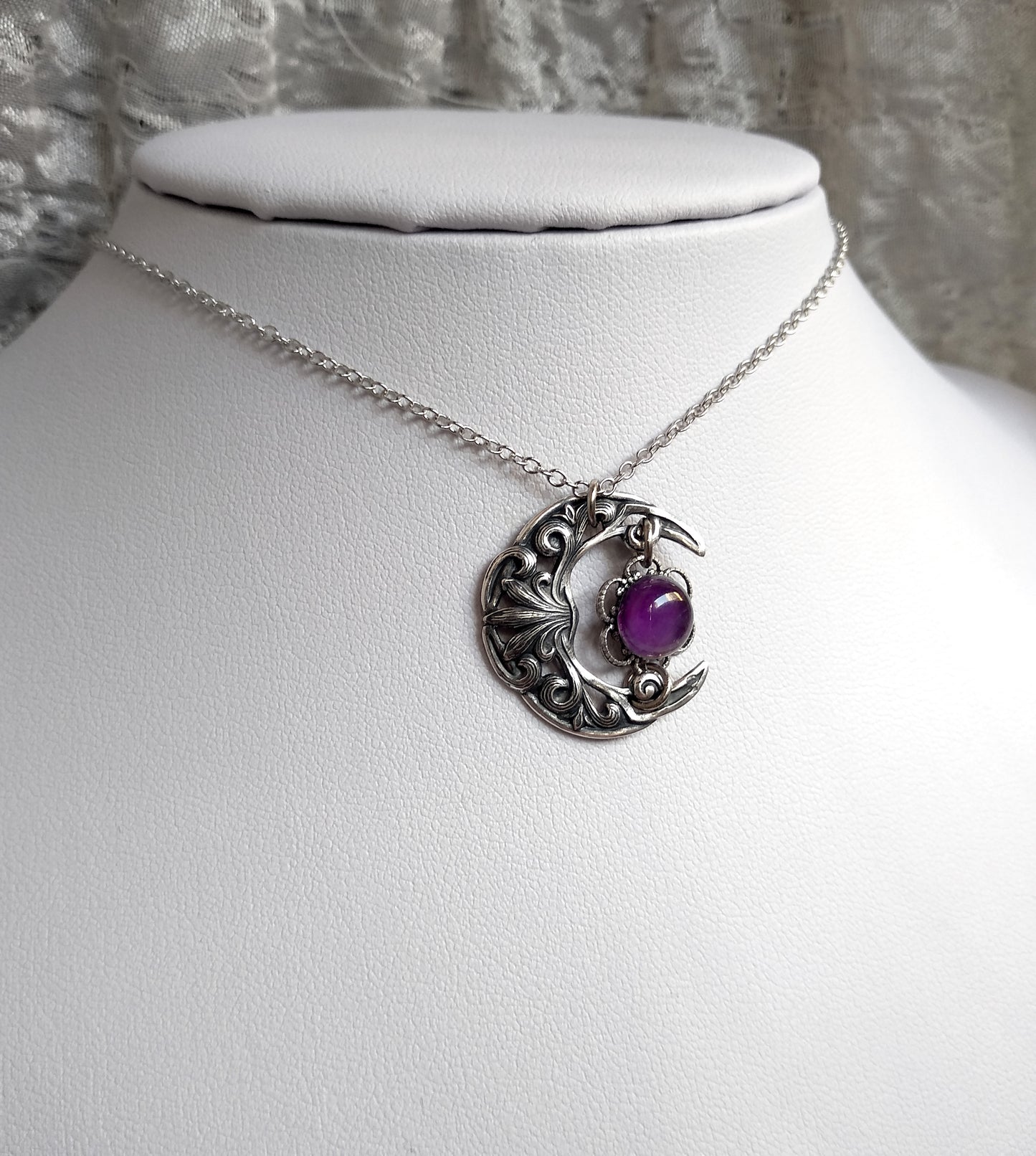 Small Crescent Necklace with Amethyst