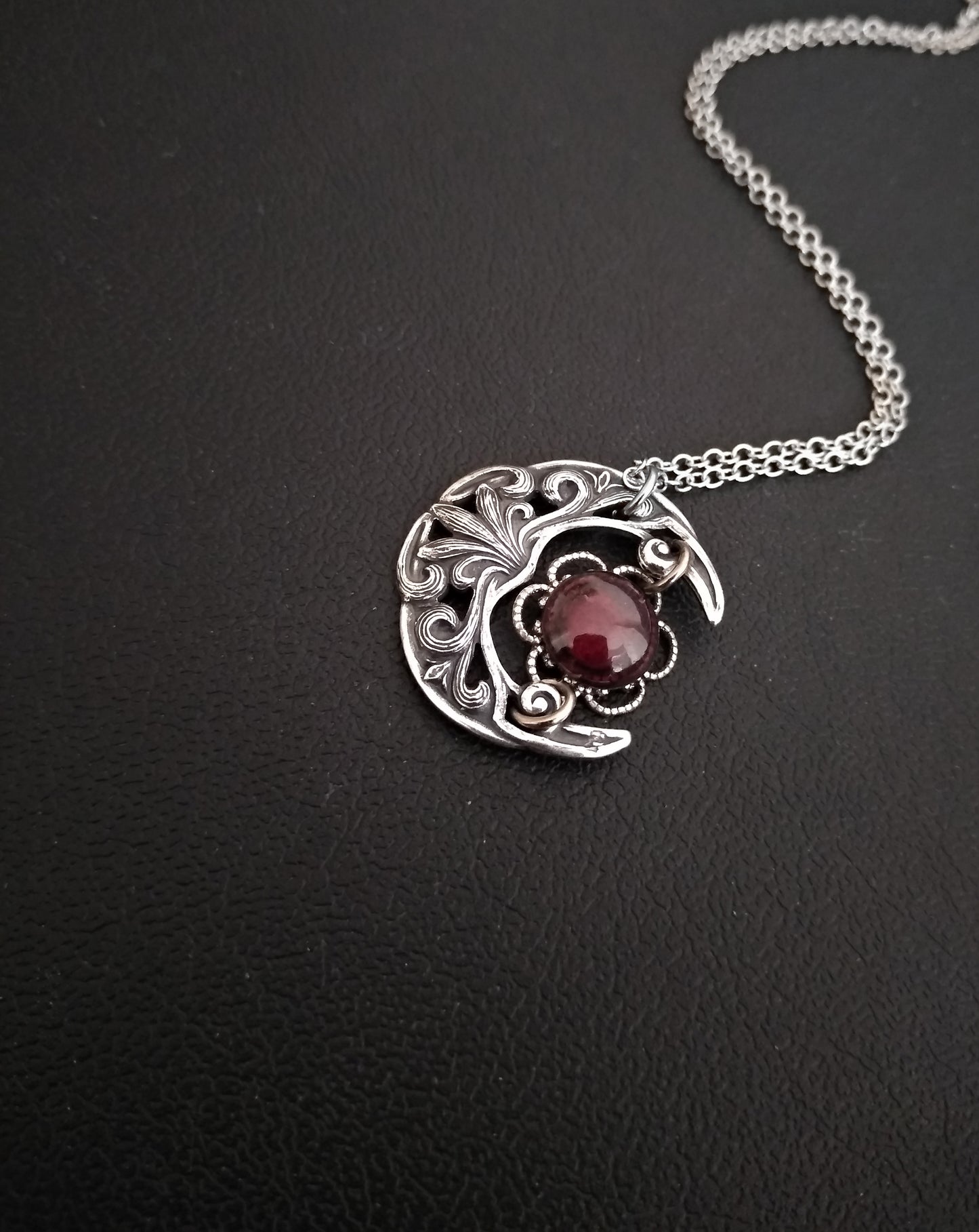 Small Crescent Necklace with Garnet