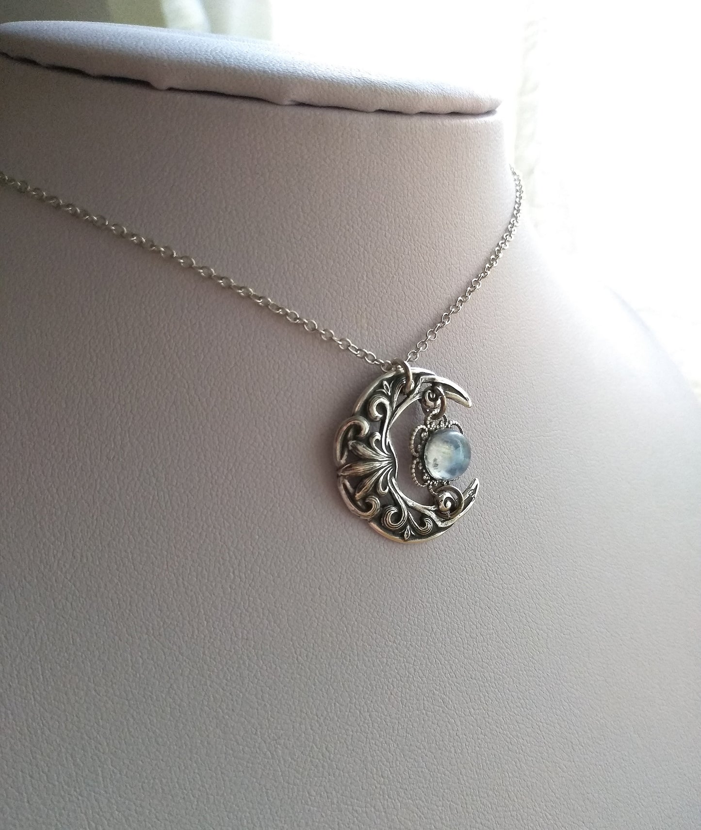 Small Crescent Necklace with Moonstone