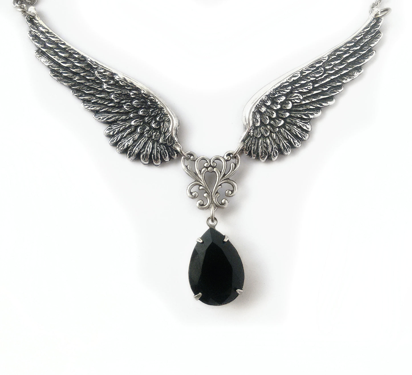 Silver Angel Wings Gothic Necklace