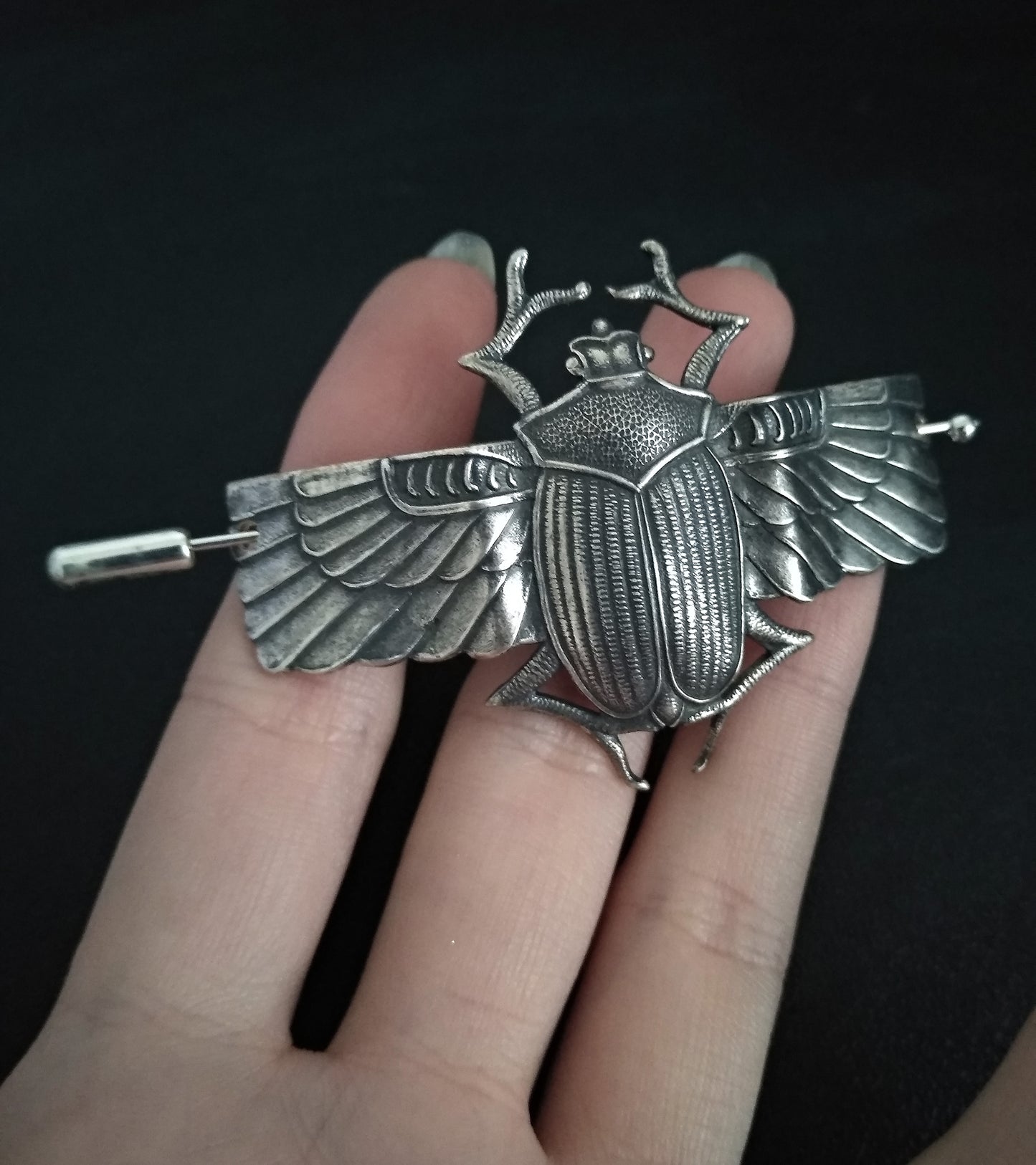 Silver Scarab Shawl Pin
