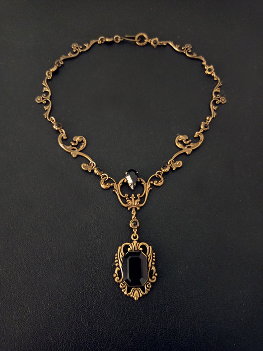 Brass and Black Victorian Necklace