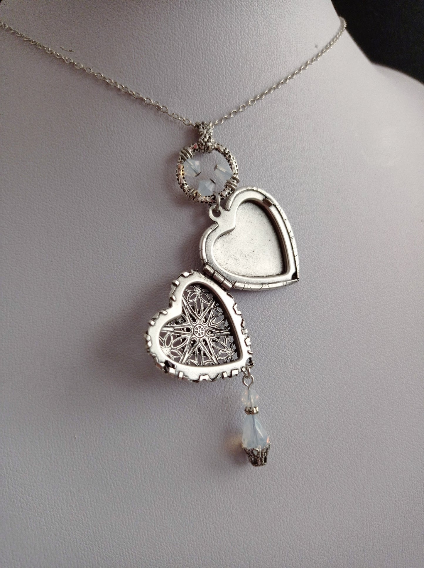 Silver Heart Locket Necklace with Moonstone