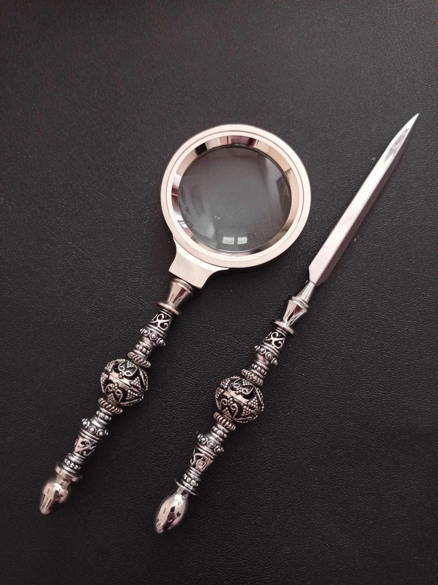 Silver Magnifying glass and letter opener set