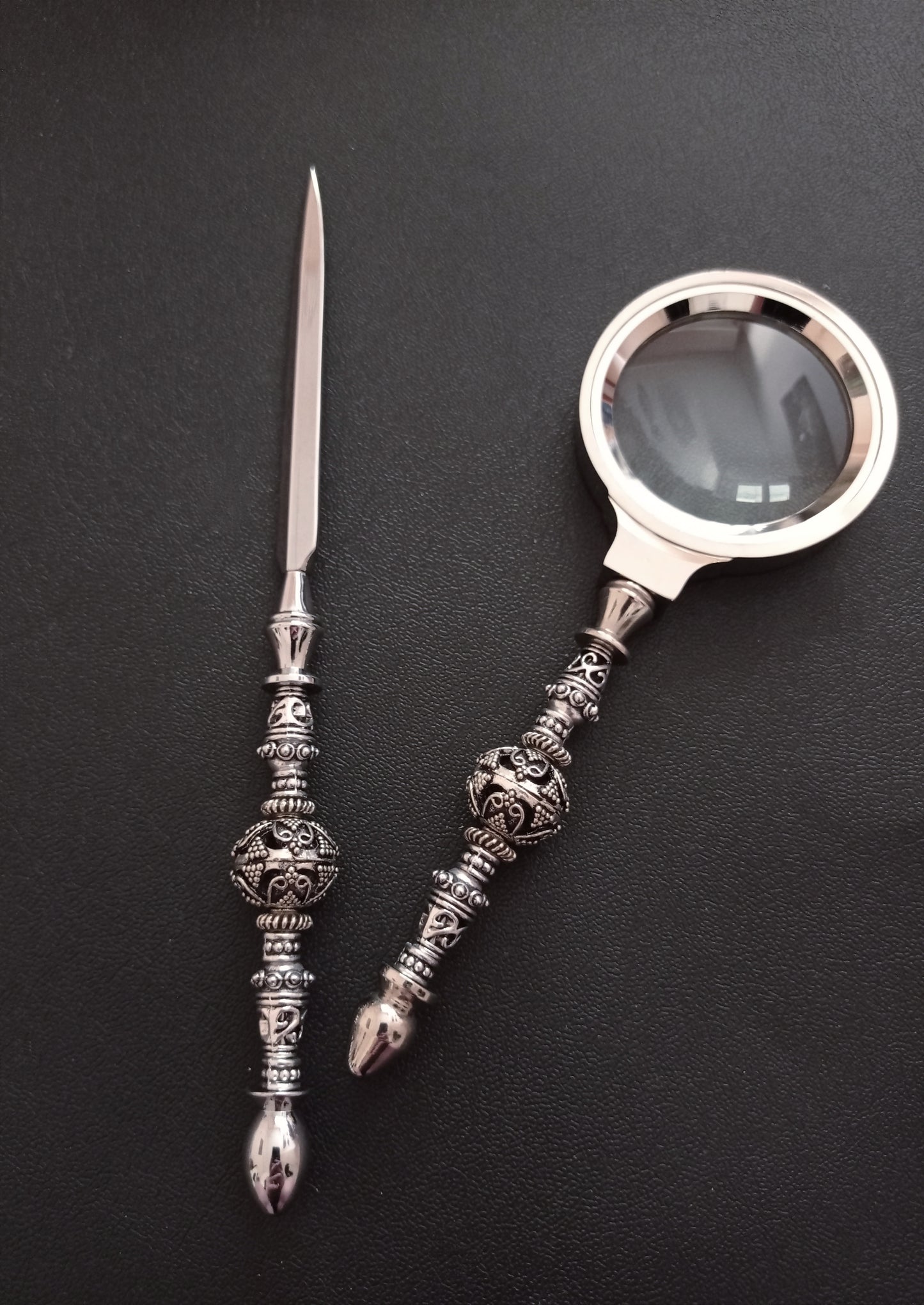 Silver Magnifying glass and letter opener set