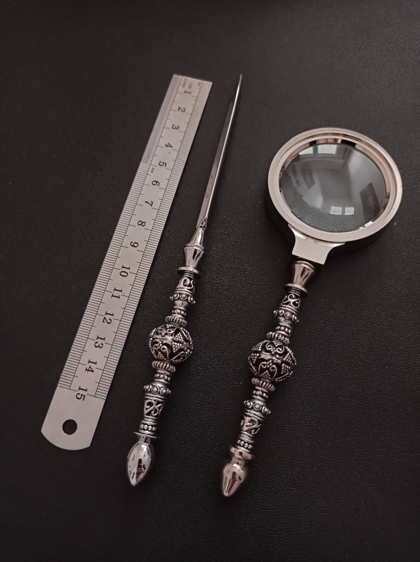 Silver Magnifying glass and letter opener set