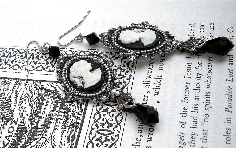 Black Cameo Earrings - Aranwen's Jewelry
 - 5