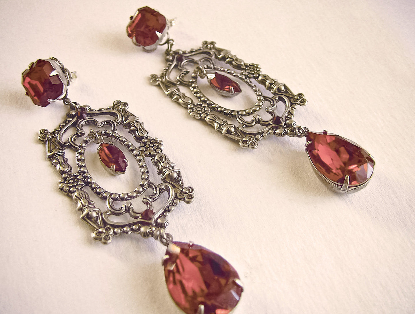 Long Red Swarovski Crystal Drop Earrings - Aranwen's Jewelry
 - 2