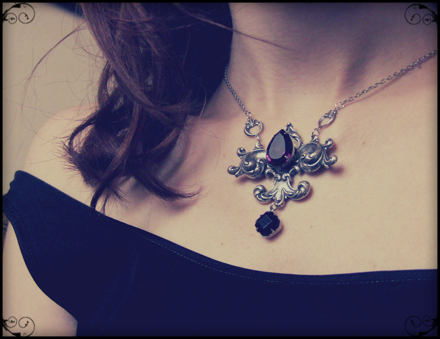 Fleur De Lys Necklace with Black and Purple Swarovski Crystals - Aranwen's Jewelry
- 4