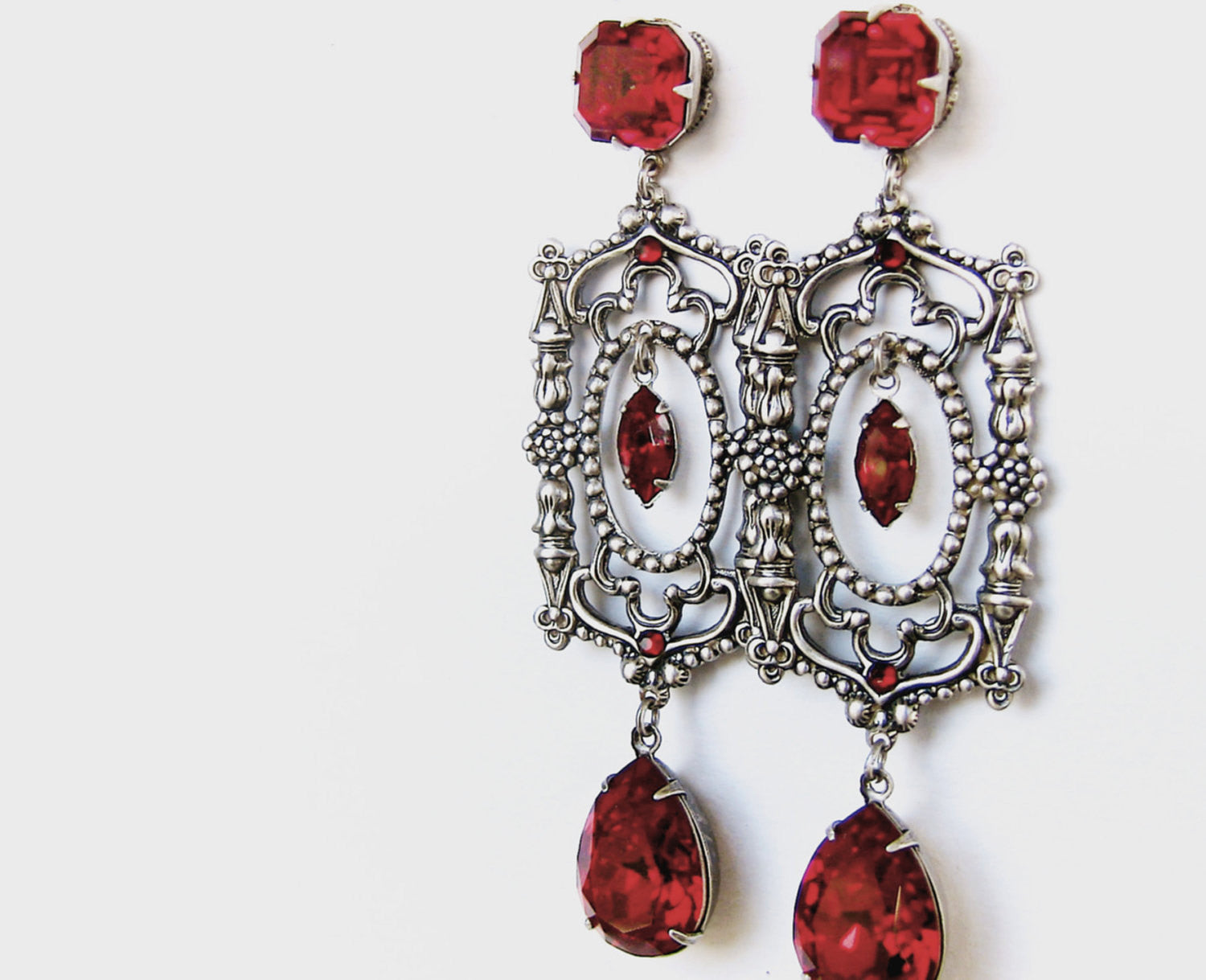 Long Red Swarovski Crystal Drop Earrings