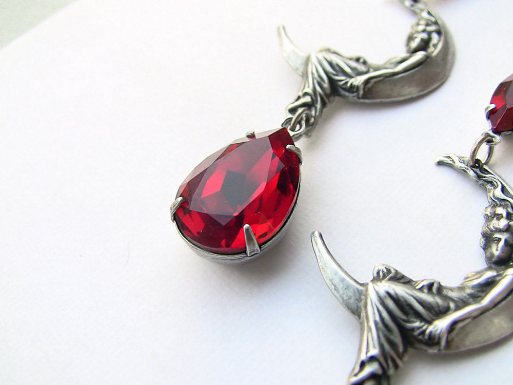 Moon Maiden Earrings with Red Swarovski crystal - Aranwen's Jewelry
- 2