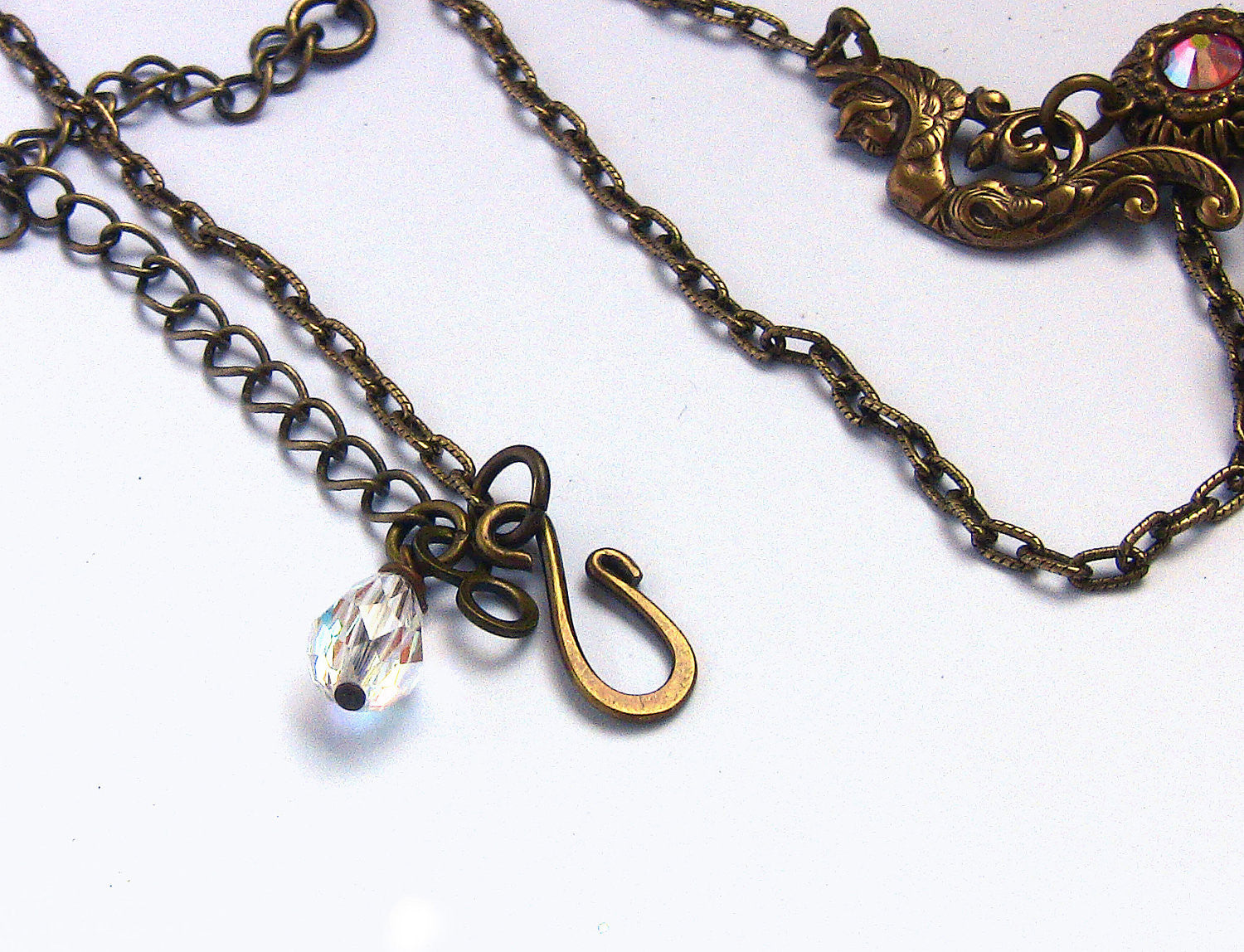 Vintage Brass Necklace with Swarovski Crystal - Aranwen's Jewelry
 - 5