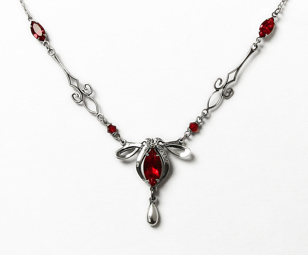 Red Swarovski Victorian Silver Necklace - Aranwen's Jewelry
- 2