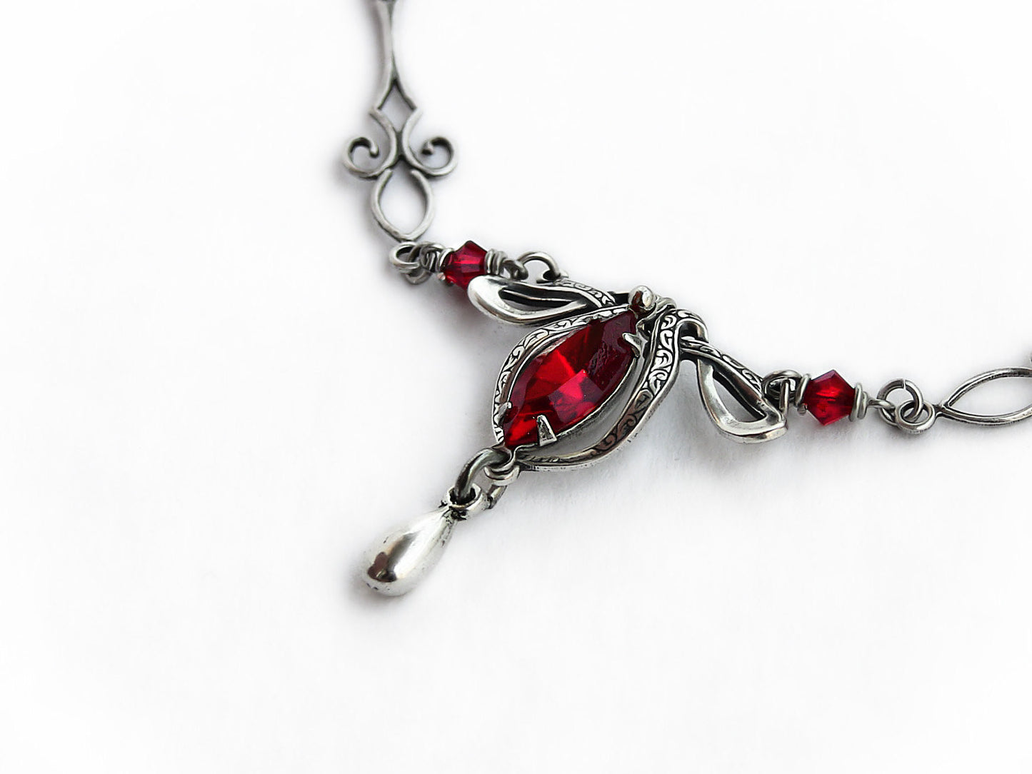 Red Swarovski Victorian Silver Necklace - Aranwen's Jewelry
- 3