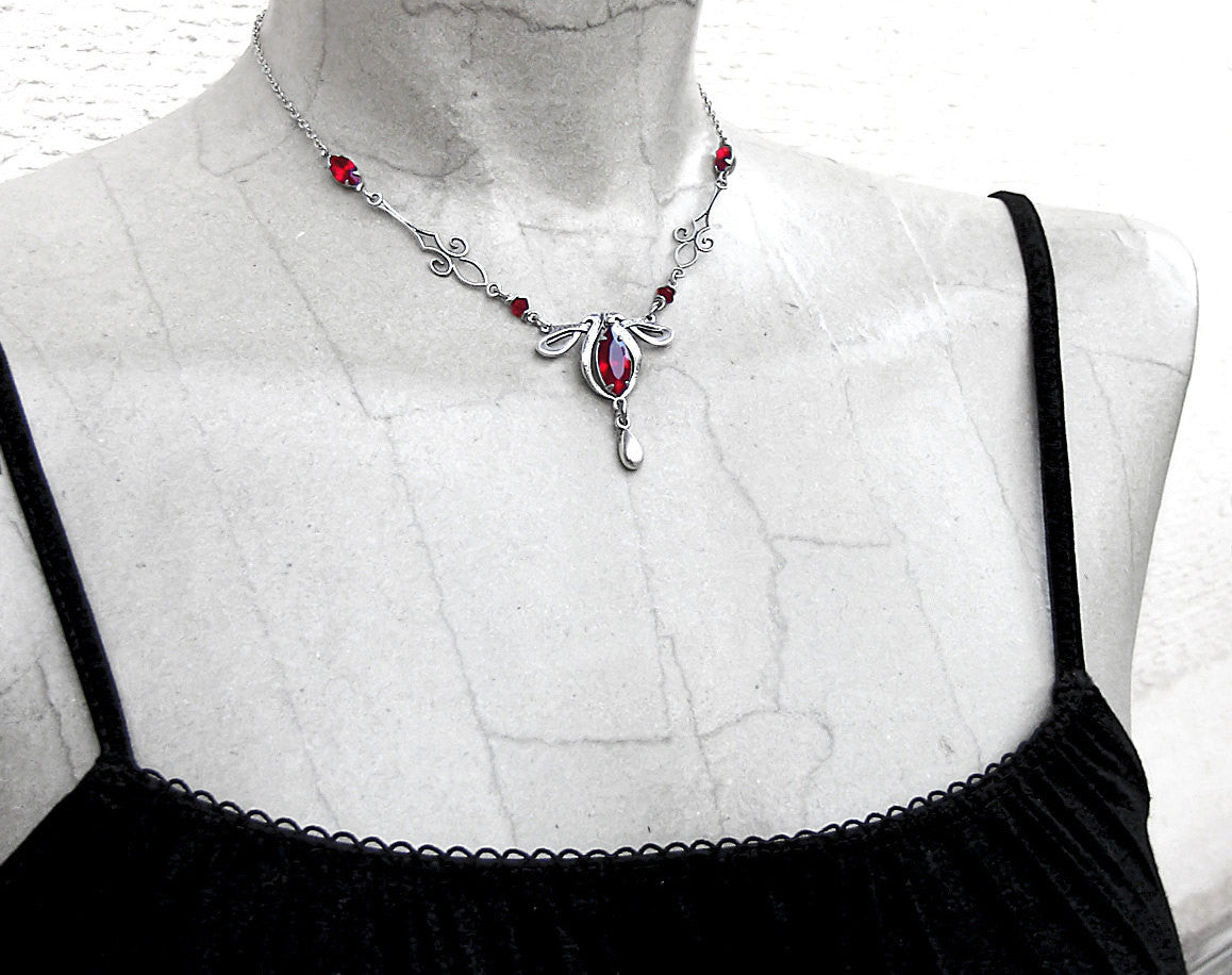 Red Swarovski Victorian Silver Necklace - Aranwen's Jewelry
- 4