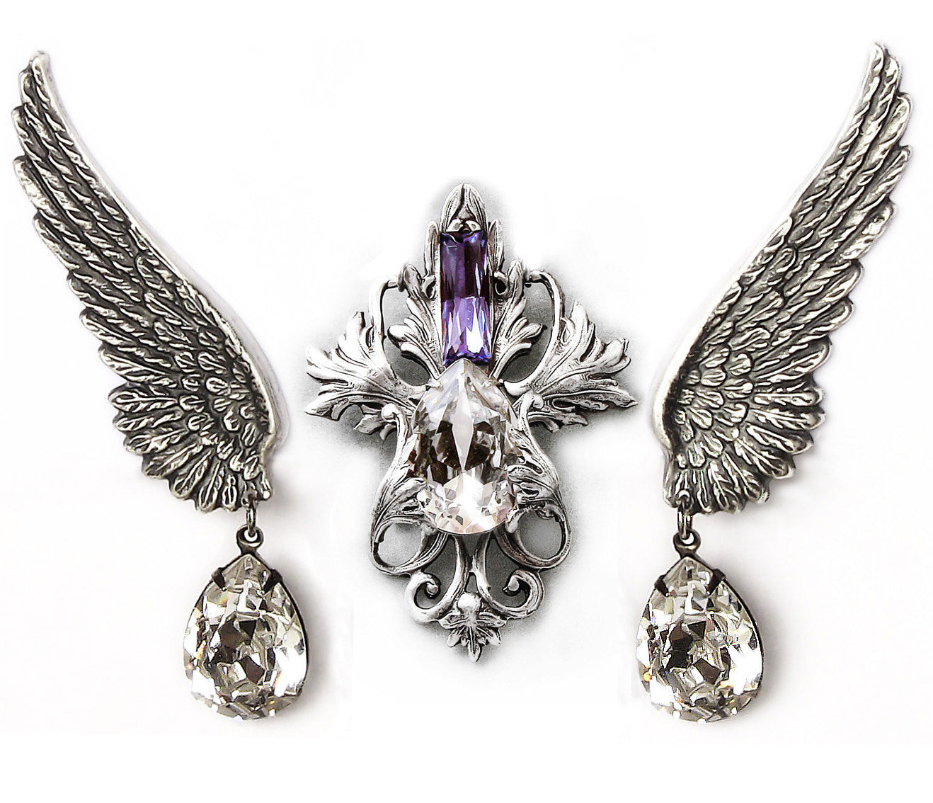 Tanzanite Swarovski Earrings and Necklace Set - Aranwen's Jewelry
- 1