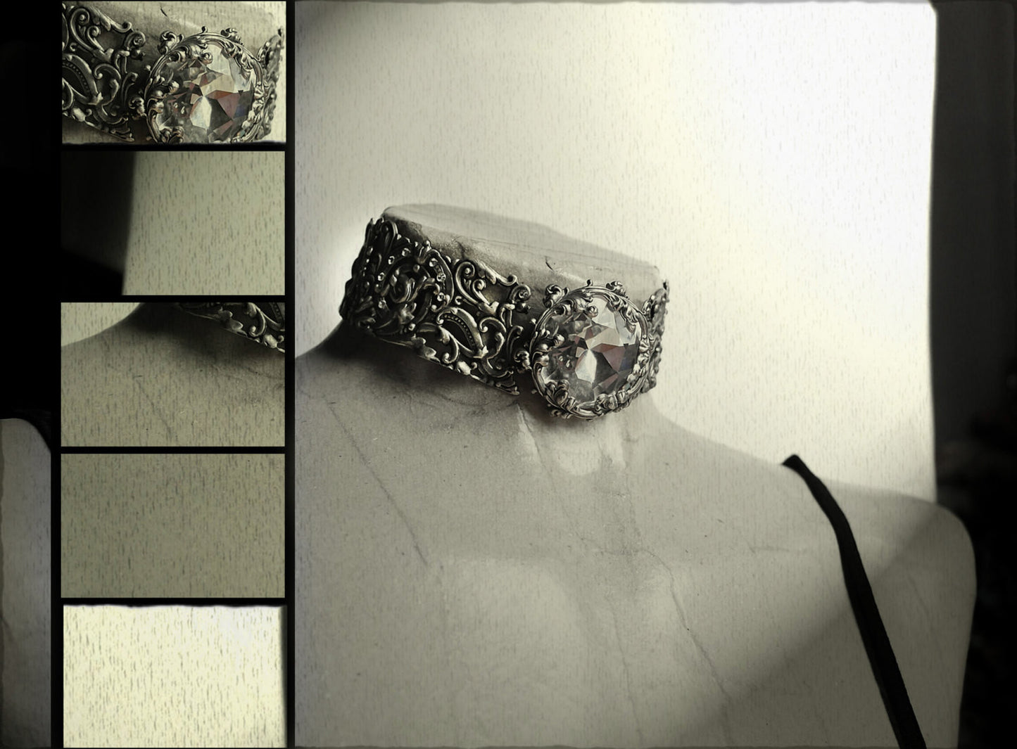 Silver Filigree Choker with Clear Swarovski Crystal - Aranwen's Jewelry
 - 4