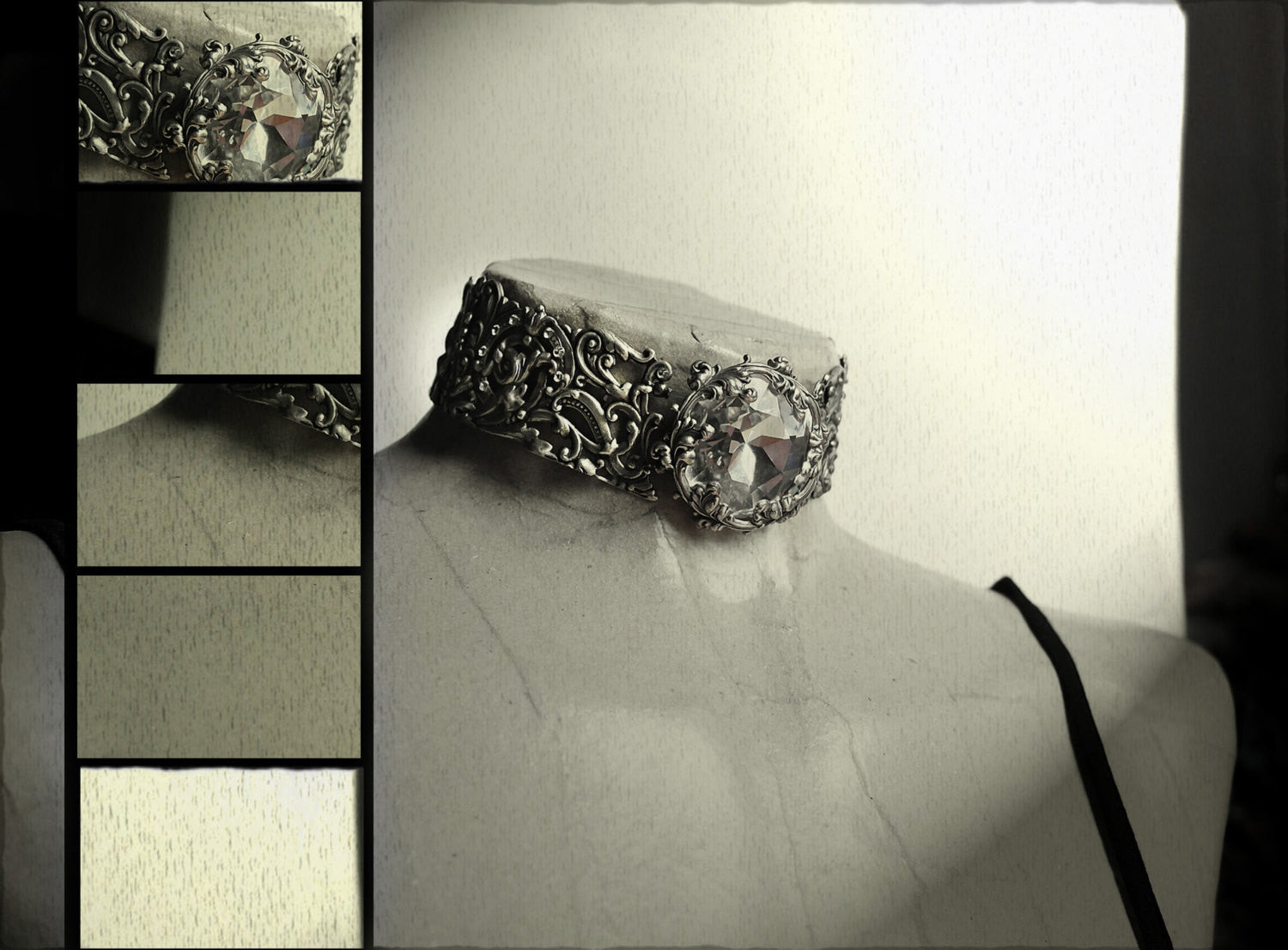 Silver Filigree Choker with Clear Swarovski Crystal - Aranwen's Jewelry
 - 4