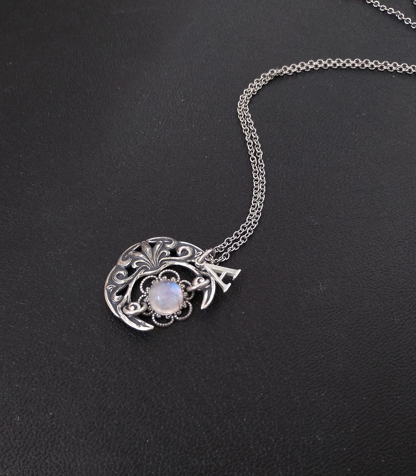 Small Crescent Necklace with Moonstone