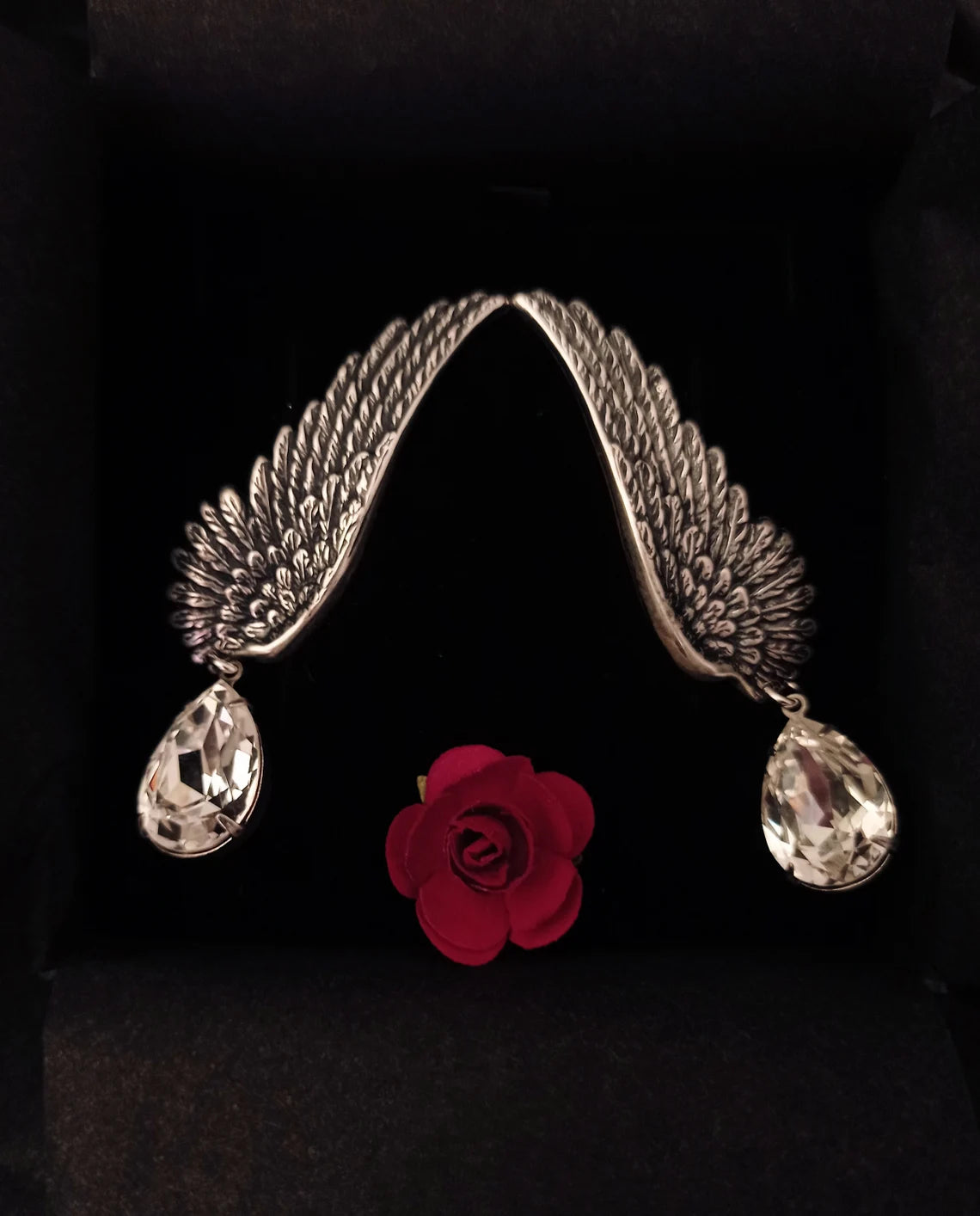 Silver Wings Earrings with Swarovski Drops
