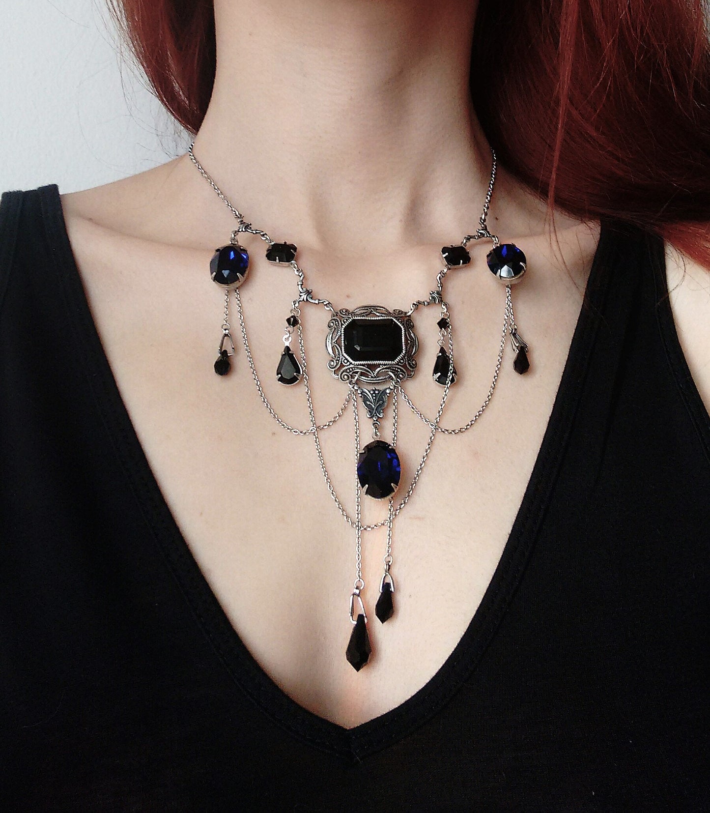 Black and Burgundy Waterfall Necklace