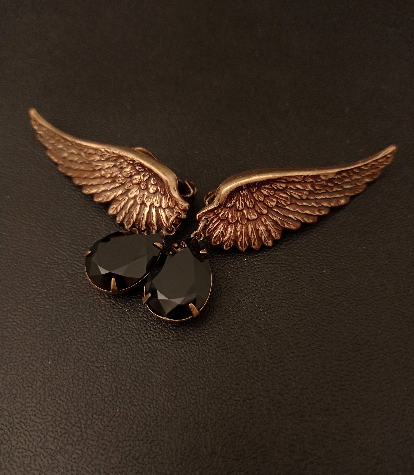 Brass Wings Earrings with Swarovski Crystal Drops