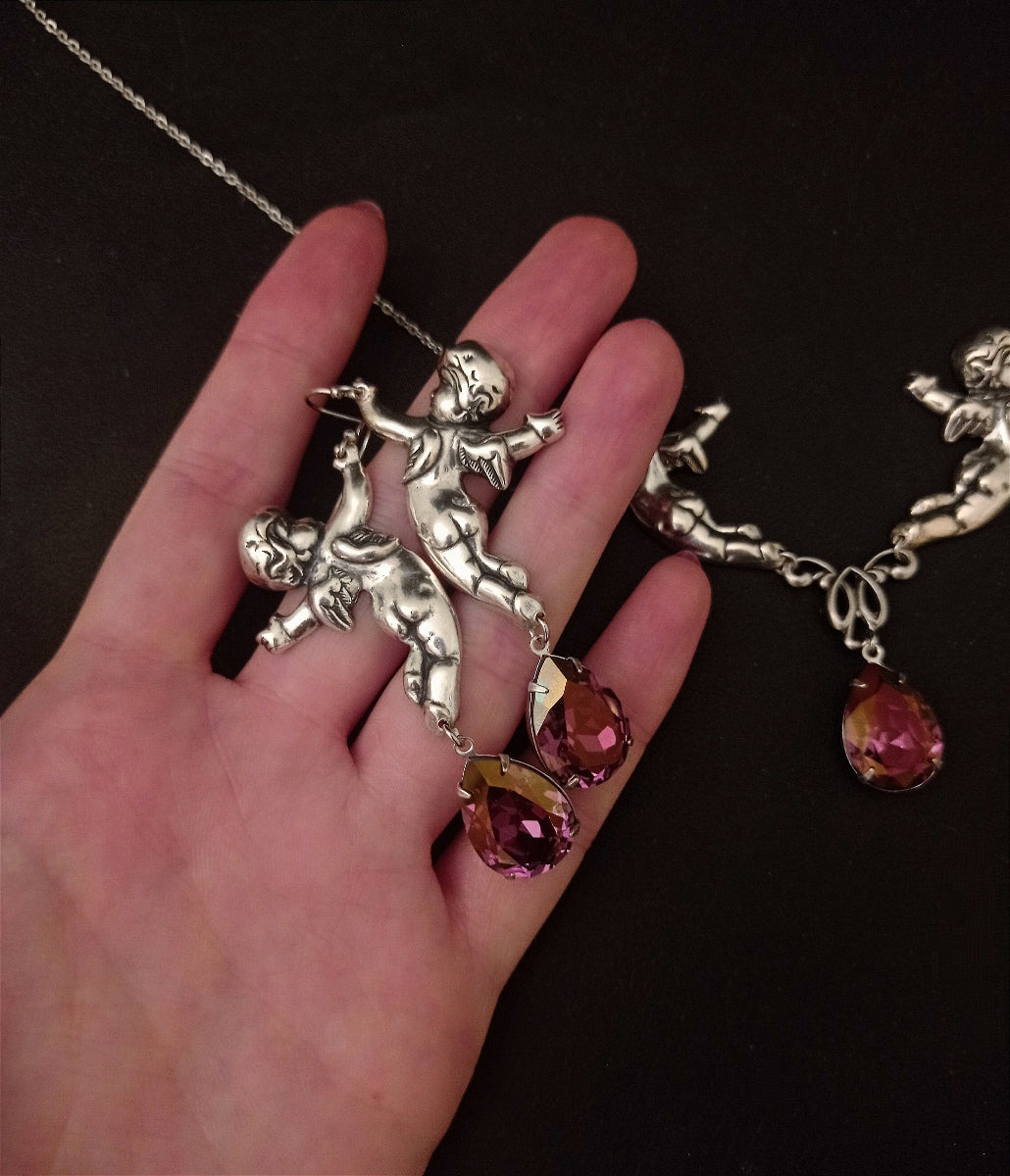 Cherub necklace and earrings set