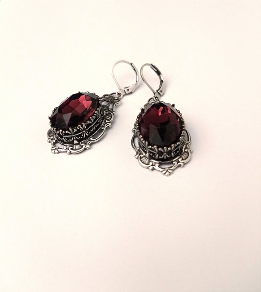 Burgundy Crystal Oval Earrings