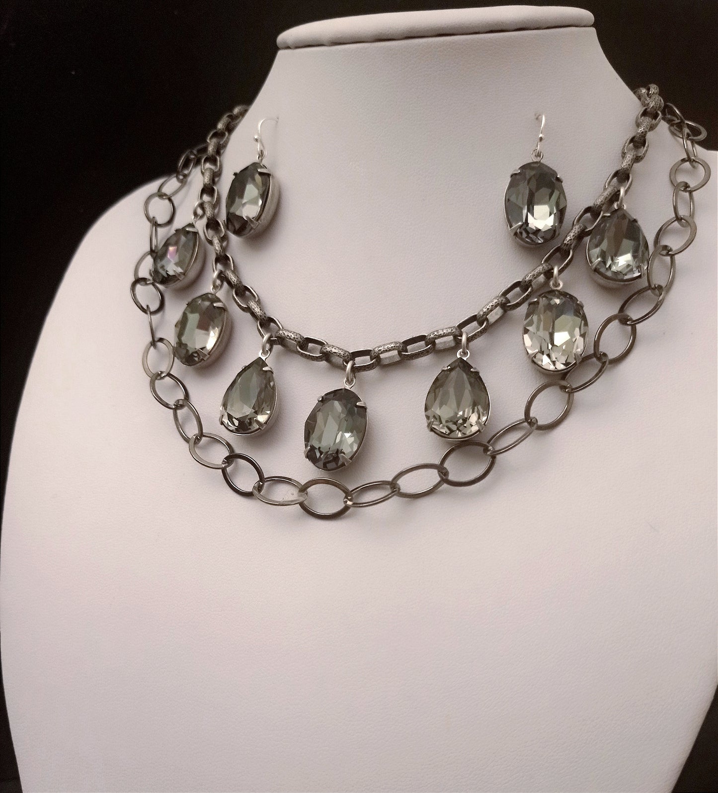 Gray Swarovski Crystal gunmetal chain necklace
