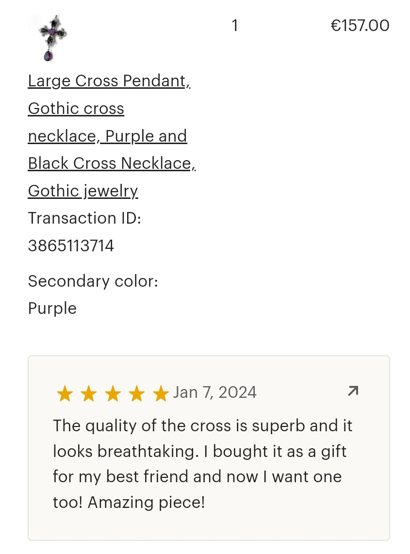 Gothic Cross Necklace with Purple and Black Swarovski Crystals
