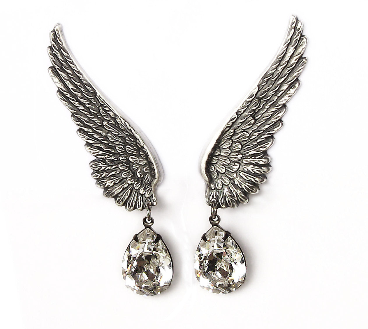 Silver Wings Earrings with Swarovski Drops - Aranwen's Jewelry
 - 3