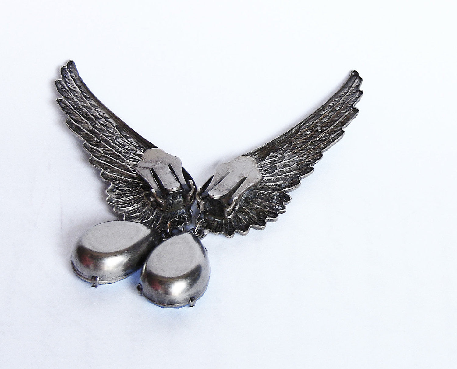 Silver Wings Earrings with Swarovski Drops - Aranwen's Jewelry
 - 4