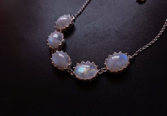 Rainbow moonstone tennis necklace