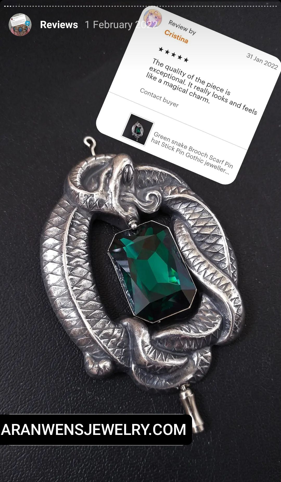 Green Swarovski snake Brooch