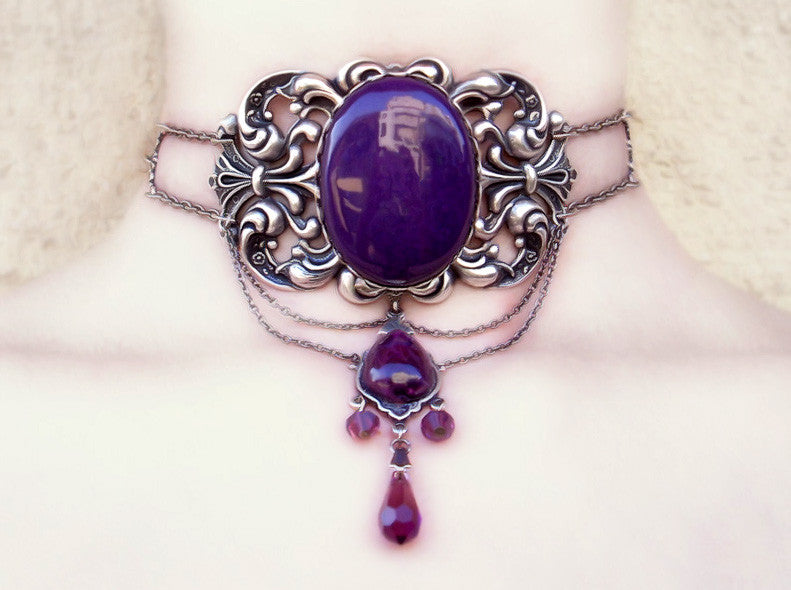 Black Gothic Choker with Onyx and Swarovski Crystals - Aranwen's Jewelry
 - 5